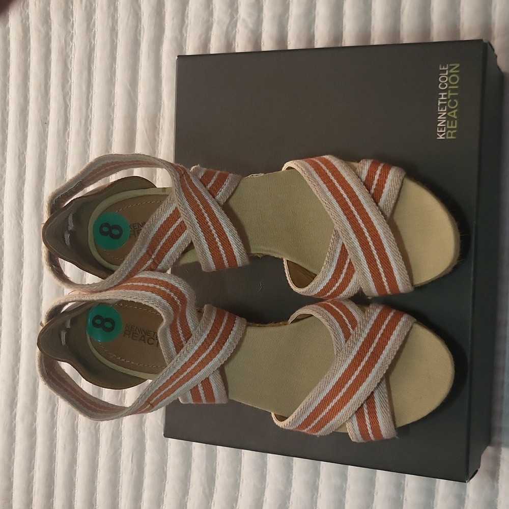 Kenneth Cole Reaction Slip on wedge heel Sandal Size 8 New With Box